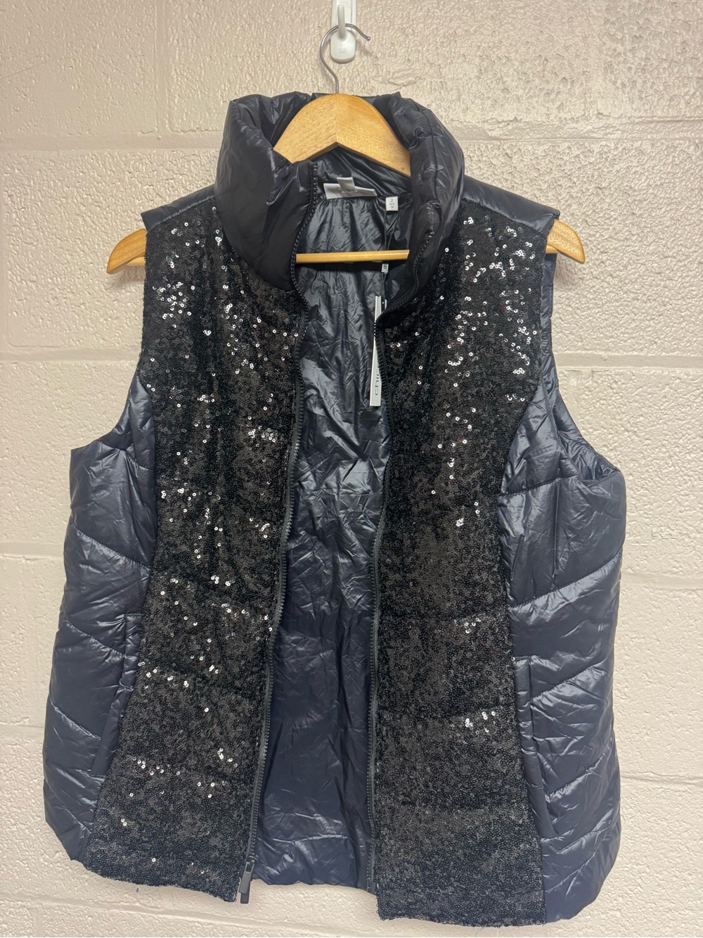 Chico's Black Sequin Panel Quilted Puffer Vest